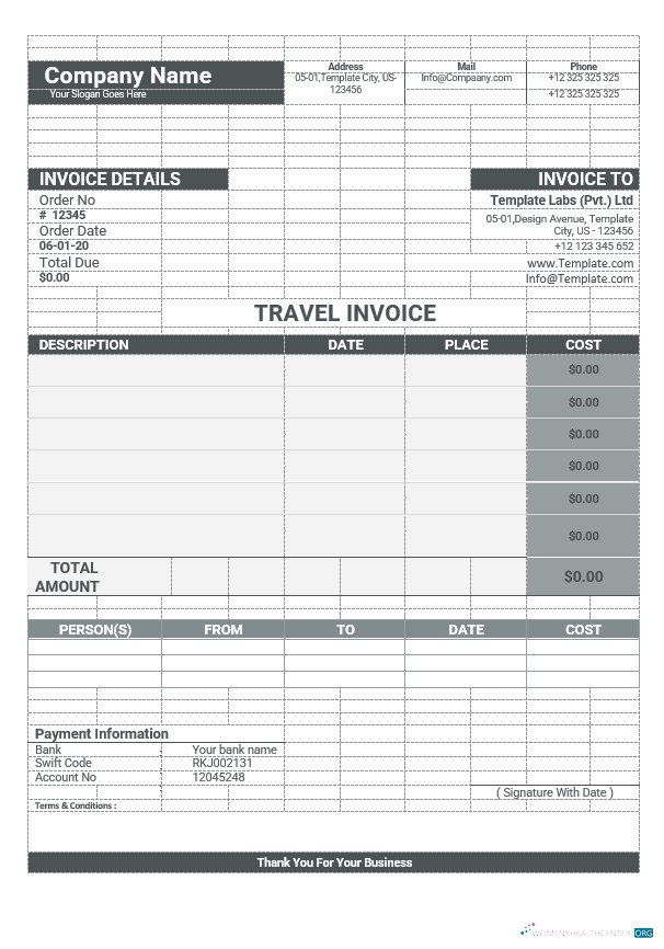 Download Sample Travel Invoice Template Photoshop template
